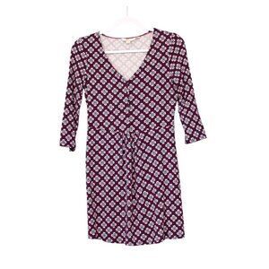 Boden Dress 4 Petite Colorful Preppy Casual Geometric Stretch Knit 3/4 Sleeve